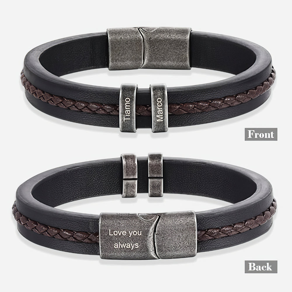 Custom Engraved Leather Bracelet – Bracelet For Dad With Kids Name