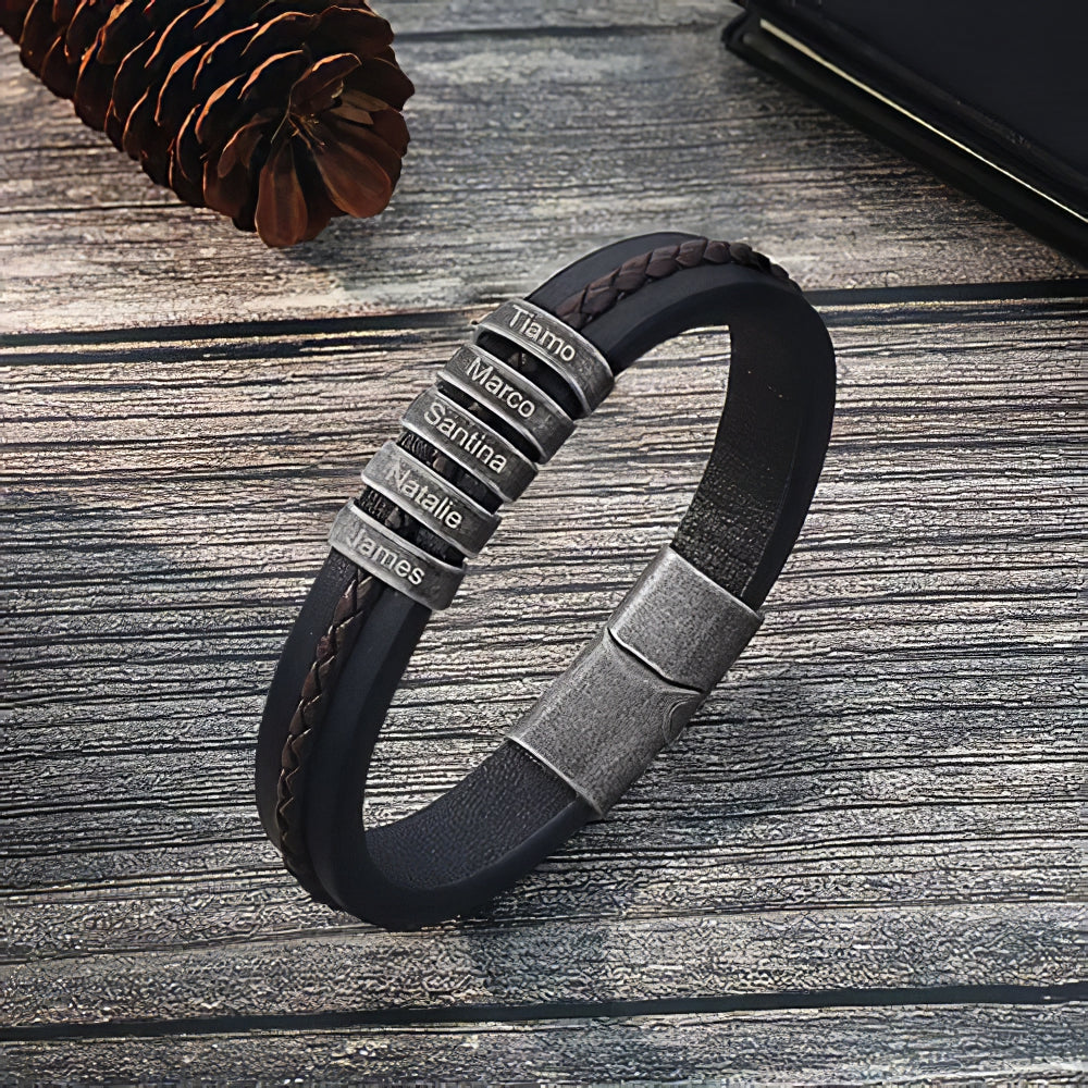 Custom Engraved Leather Bracelet – Bracelet For Dad With Kids Name