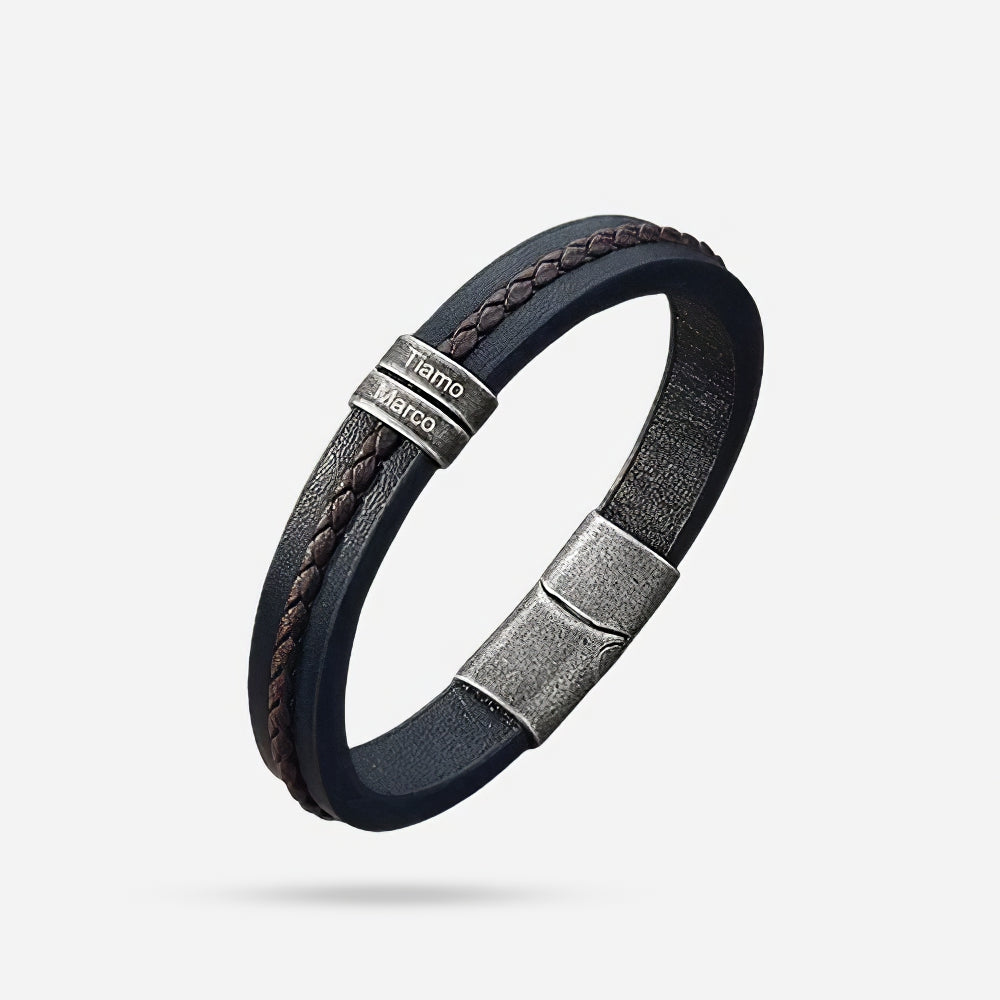 Custom Engraved Leather Bracelet – Bracelet For Dad With Kids Name
