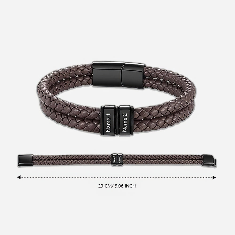 Custom Engraved Men’s Braided Leather Bracelet – Personalized Name Beads