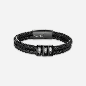 Custom Engraved Men’s Braided Leather Bracelet – Personalized Name Beads