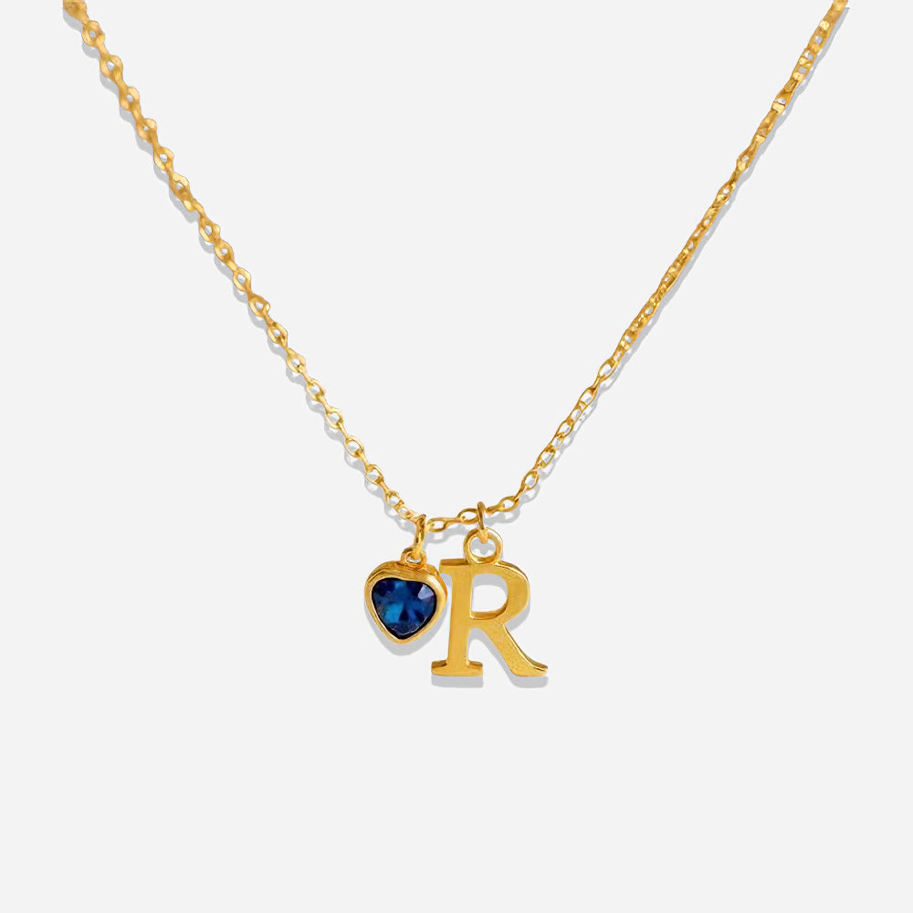 Custom Heart Birthstone & Initial Necklace – Personalized Gift for Her