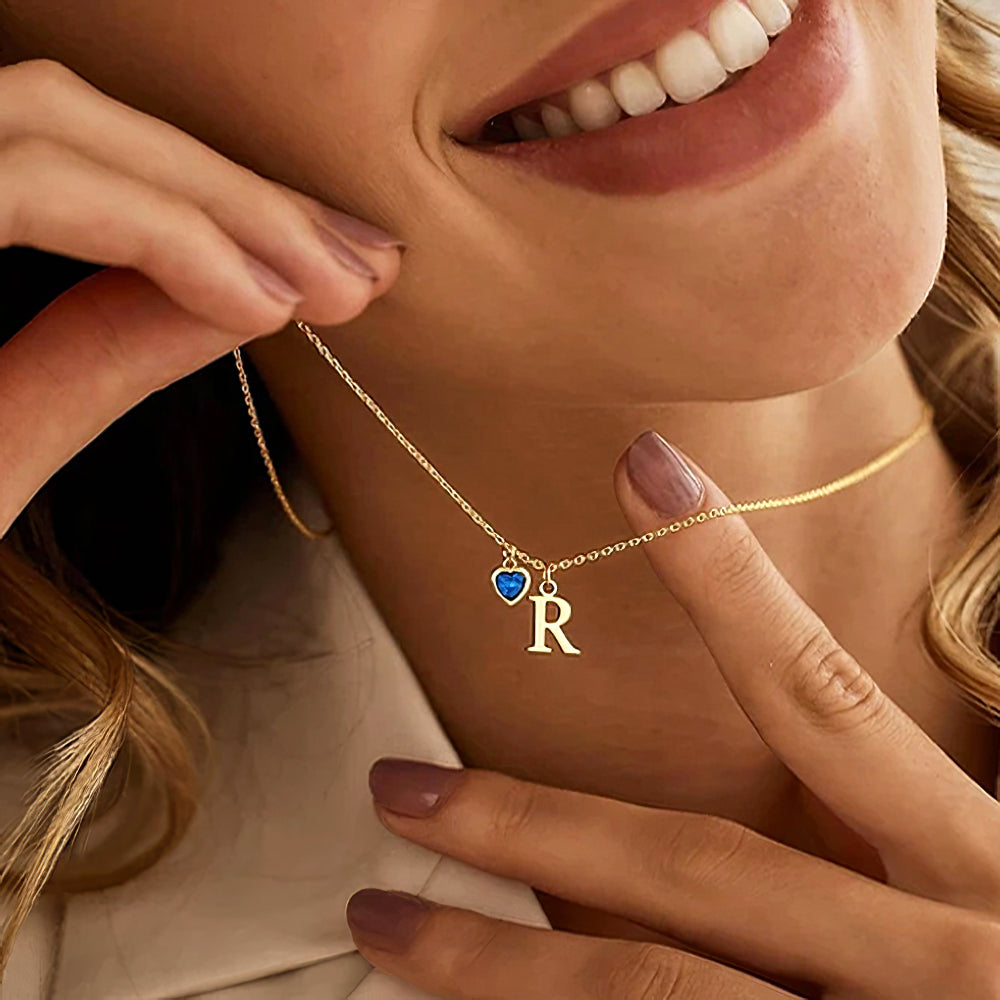 Custom Heart Birthstone & Initial Necklace – Personalized Gift for Her