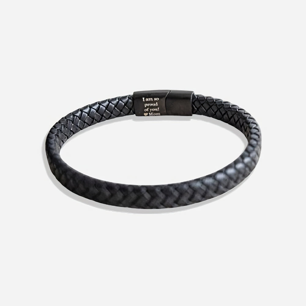 Men’s Braided Leather Bracelet – Custom Engraved Message
