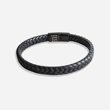 Men’s Braided Leather Bracelet – Custom Engraved Message