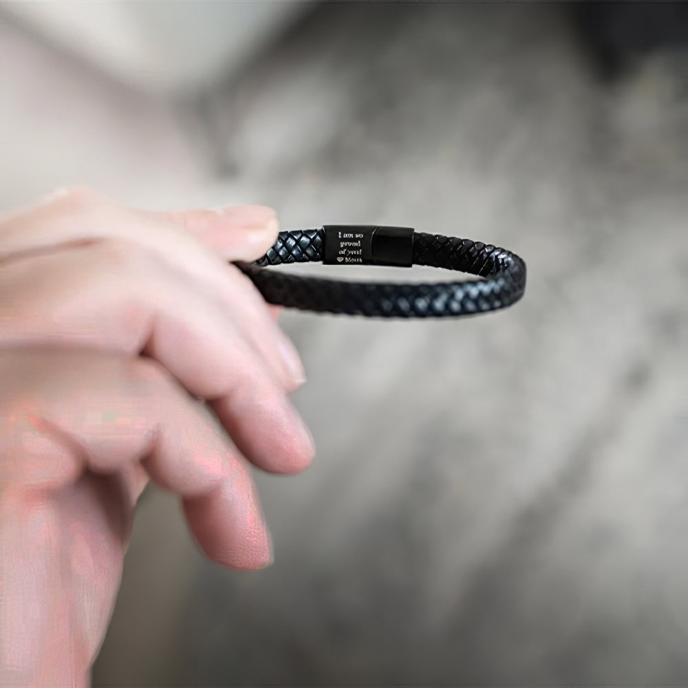 Men’s Braided Leather Bracelet – Custom Engraved Message