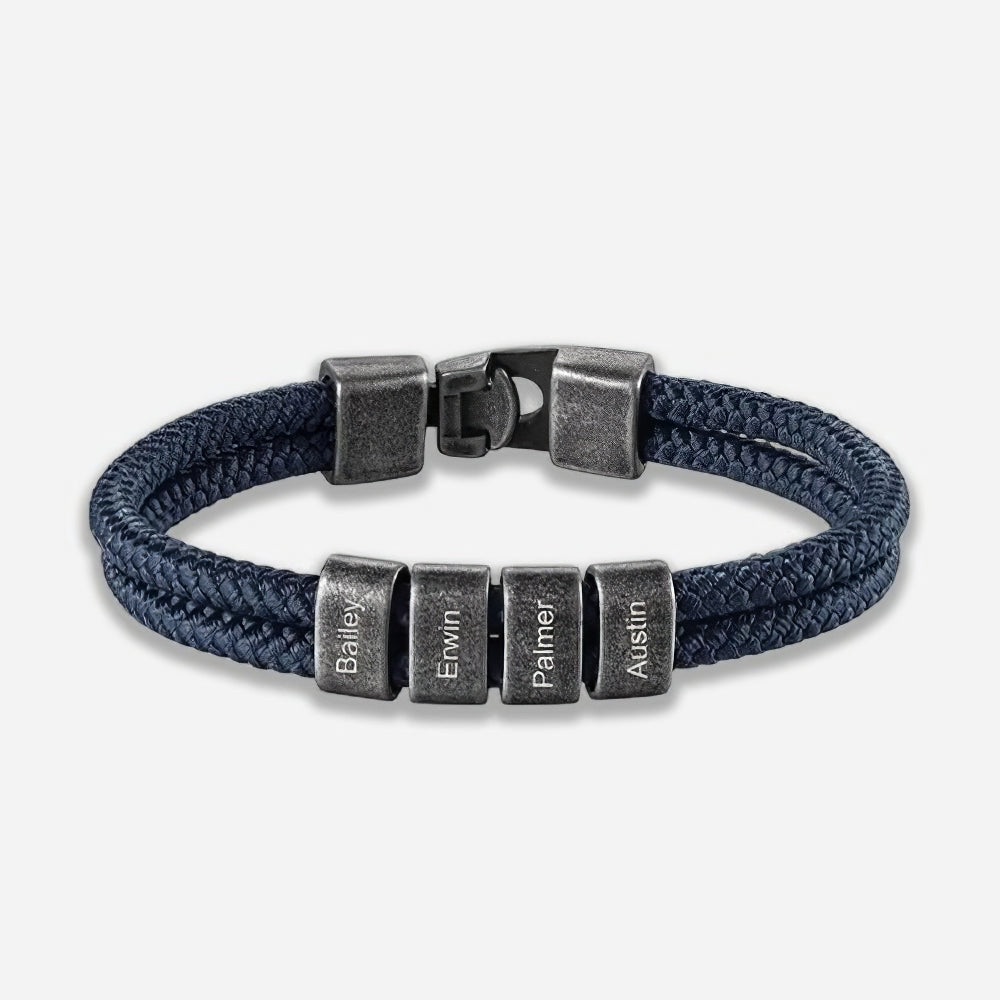 Personalized Braided Cord Bracelet – Custom Family Name Beads for Men