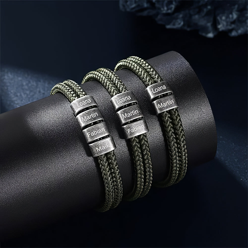 Personalized Braided Cord Bracelet – Custom Family Name Beads for Men