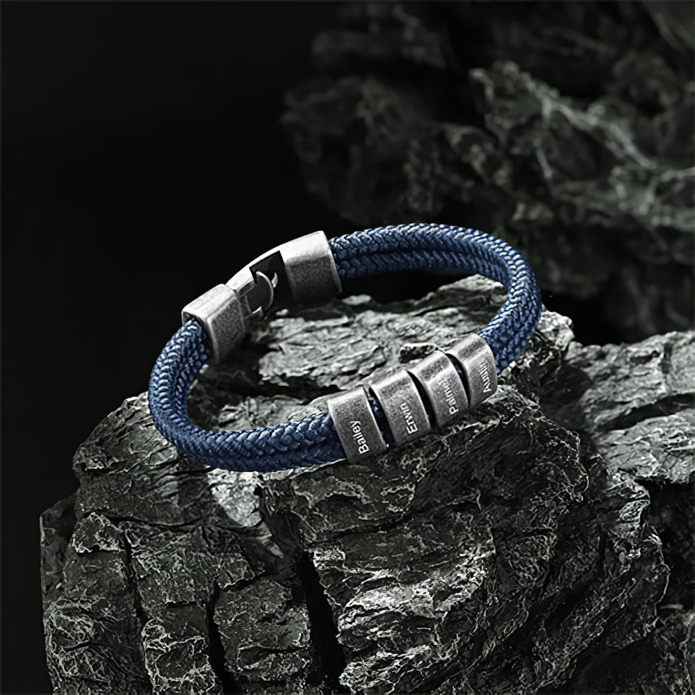 Personalized Braided Cord Bracelet – Custom Family Name Beads for Men