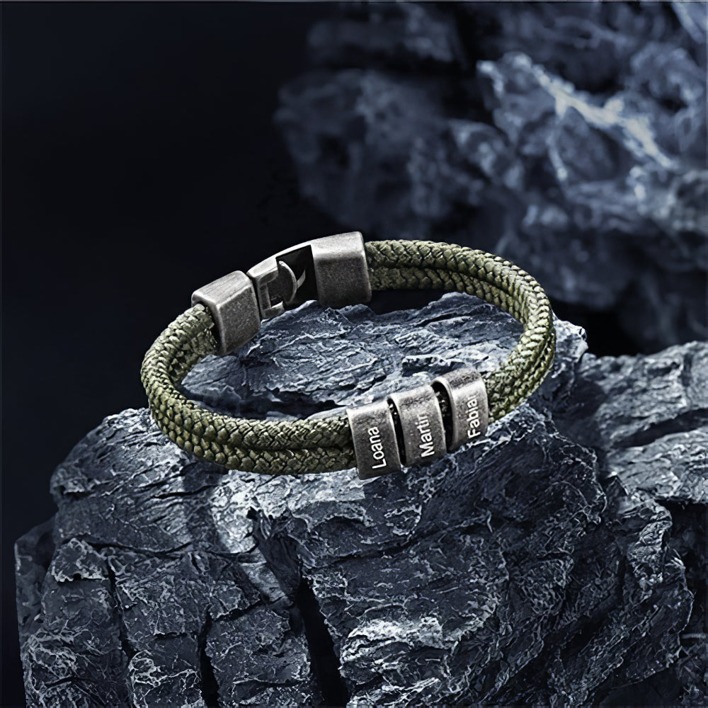 Personalized Braided Cord Bracelet – Custom Family Name Beads for Men