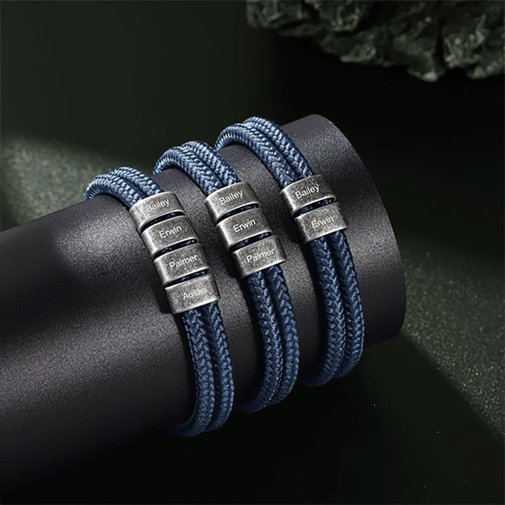 Personalized Braided Cord Bracelet – Custom Family Name Beads for Men