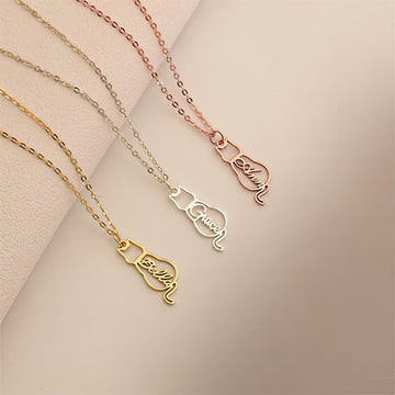 Personalized Cat Name Necklace – Custom Cat Silhouette Pendant
