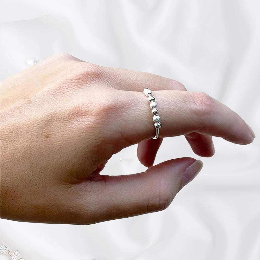 Sterling Silver Anti-Anxiety Spinner Ring – Stress Relief Bead Fidget Ring
