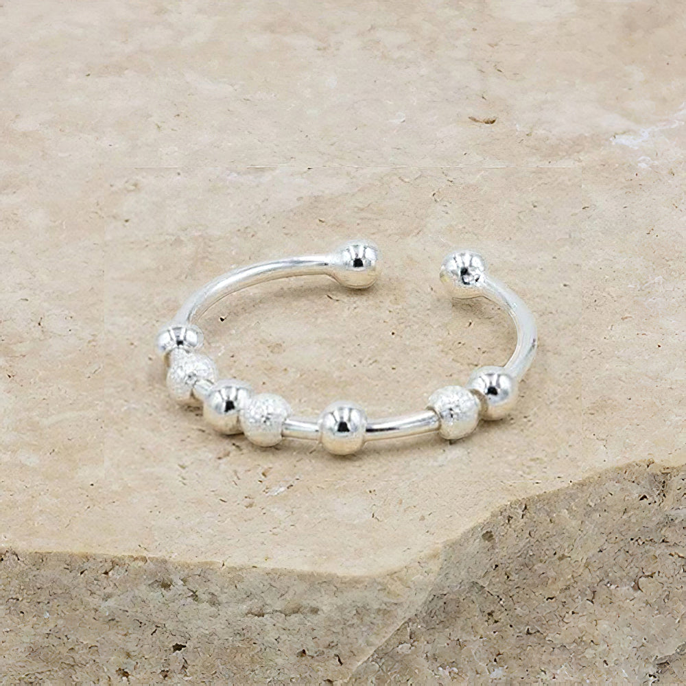 Sterling Silver Anti-Anxiety Spinner Ring – Stress Relief Bead Fidget Ring