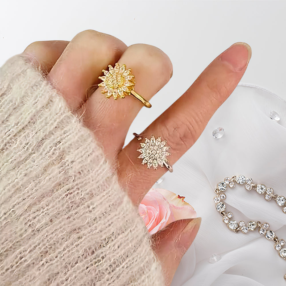 Sunflower Anti-Anxiety Fidget Ring – Elegant Spinner Ring for Calm & Focus