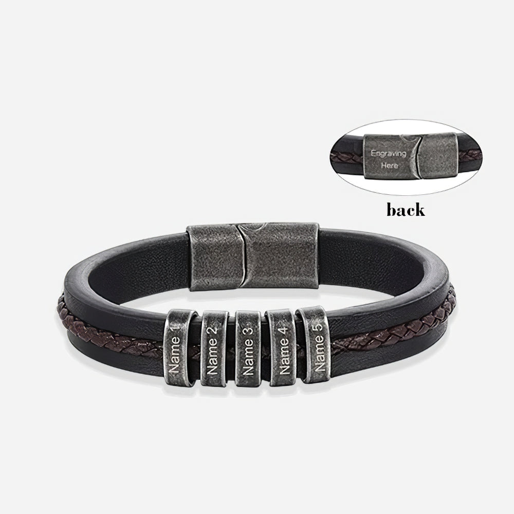 Custom Engraved Leather Bracelet – Bracelet For Dad With Kids Name