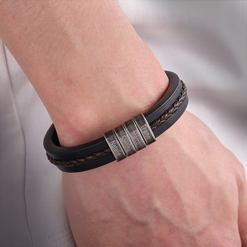 Custom Engraved Leather Bracelet – Bracelet For Dad With Kids Name