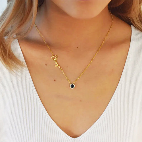 Custom Name & Birthstone Necklace – Handcrafted Gift for Her