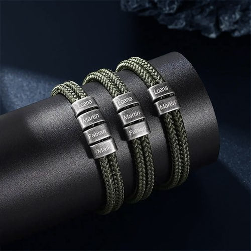Personalized Braided Cord Bracelet – Custom Family Name Beads for Men