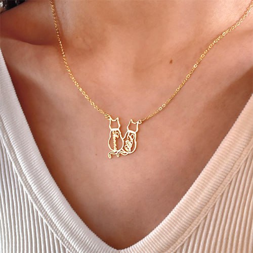 Personalized Cat Name Necklace – Custom Cat Silhouette Pendant