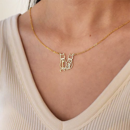 Personalized Cat Name Necklace – Custom Cat Silhouette Pendant