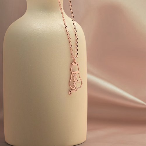 Personalized Cat Name Necklace – Custom Cat Silhouette Pendant
