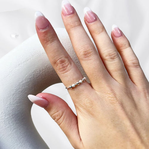 Sterling Silver Anti-Anxiety Spinner Ring – Stress Relief Bead Fidget Ring